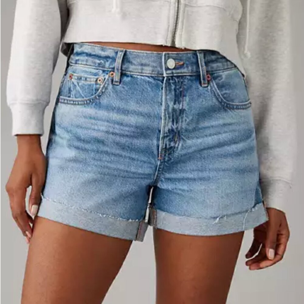 American Eagle | Faded Light Denim Shorts with Distressing | Excellent Condition